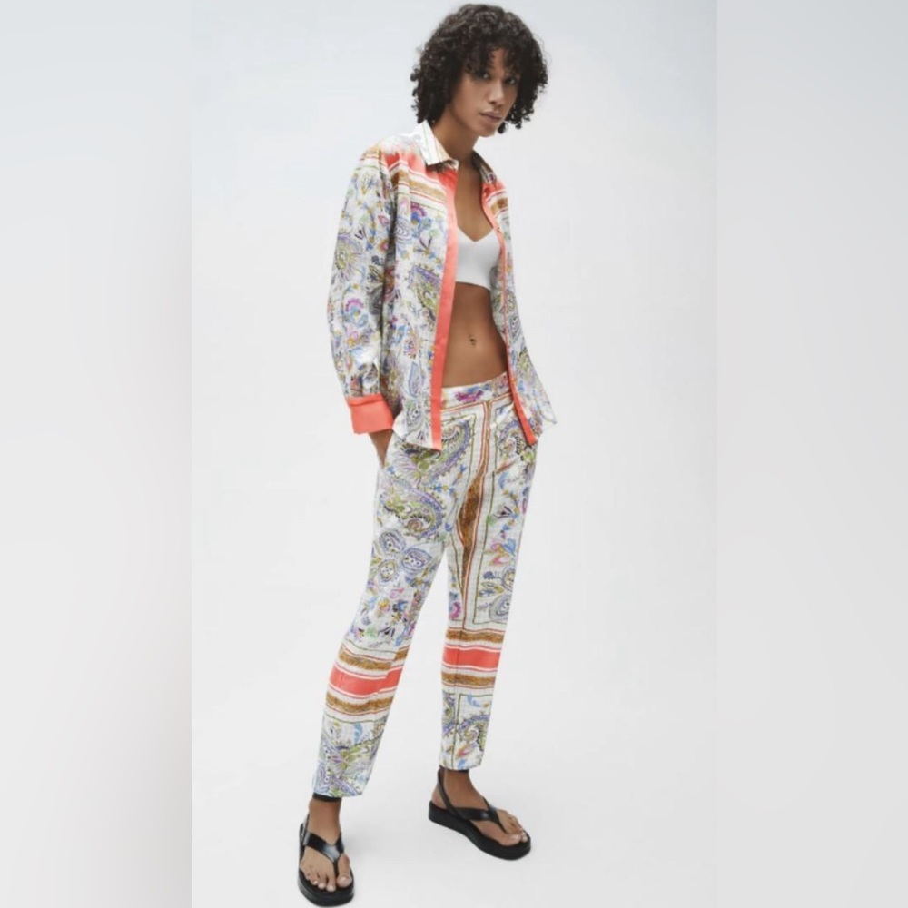 Zara Printed Satin Trousers (Small)